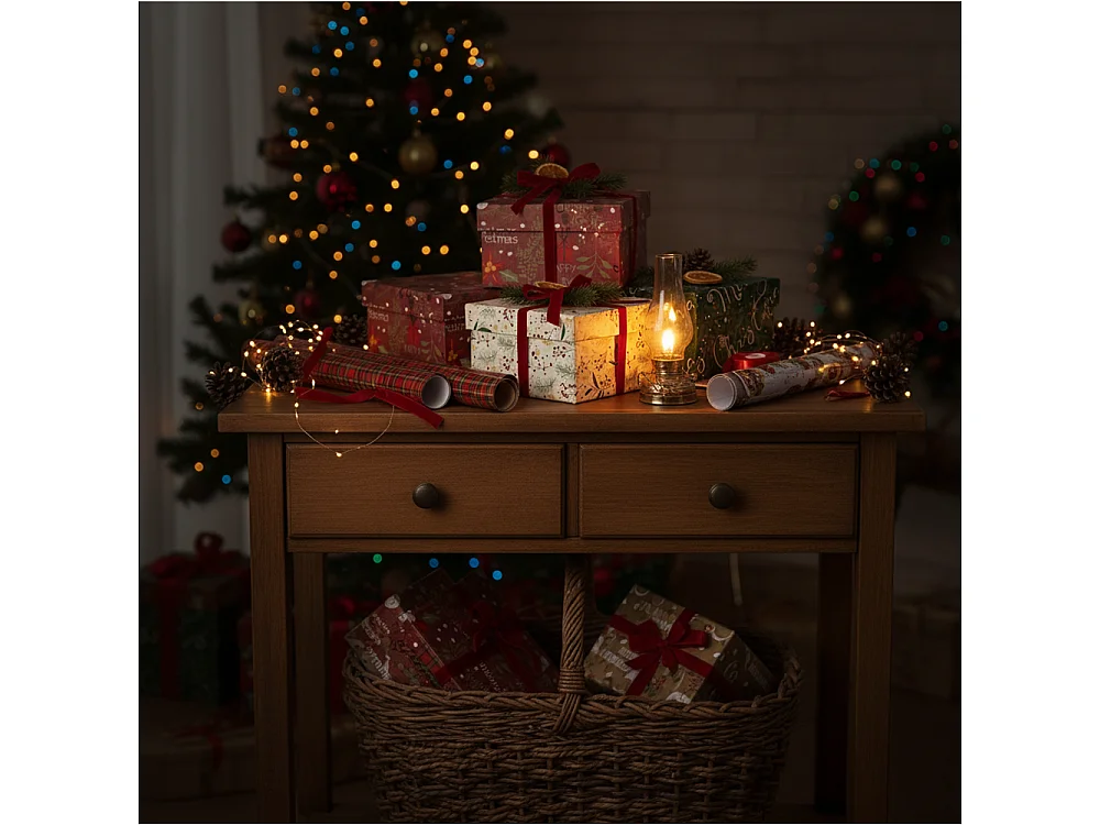 Boîte cadeau de Noël en carton crème 14,5x14,5x7 cm