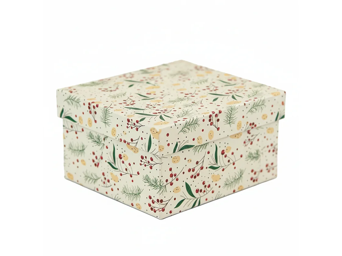 Boîte cadeau de Noël en carton crème 14,5x14,5x7 cm