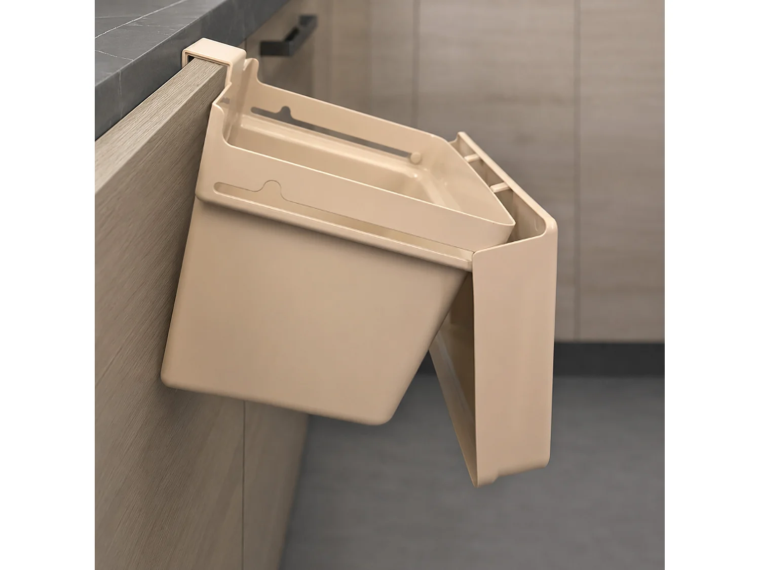 Poubelle de cuisine suspendue pour épluchures plastique beige 21x17x14,5 cm
