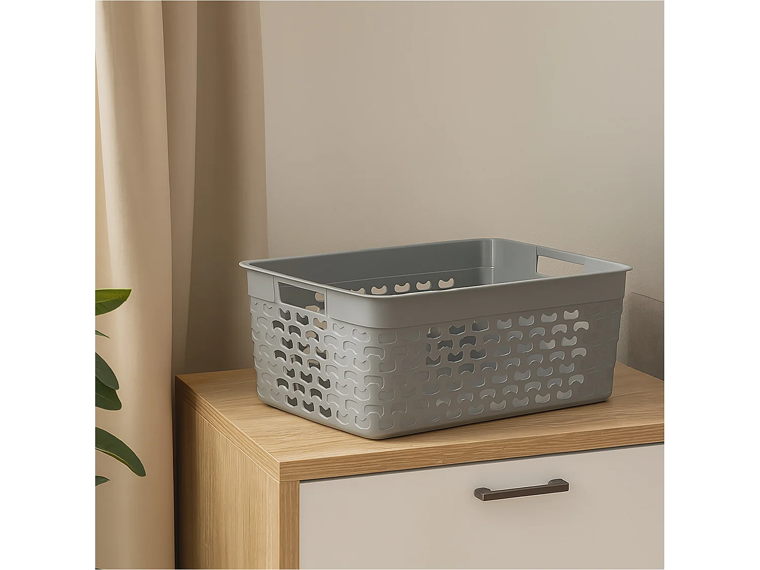 Panier de rangement ajouré en plastique gris clair 33x25,2x14,9 cm