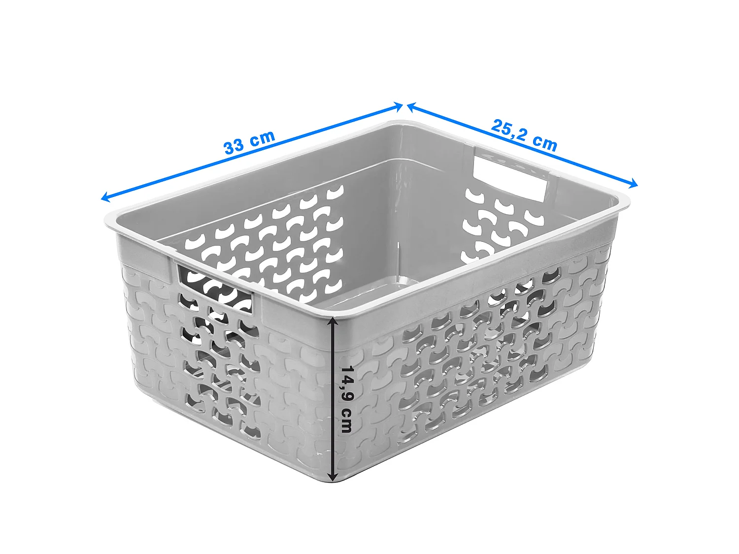 Panier de rangement ajouré en plastique gris clair 33x25,2x14,9 cm