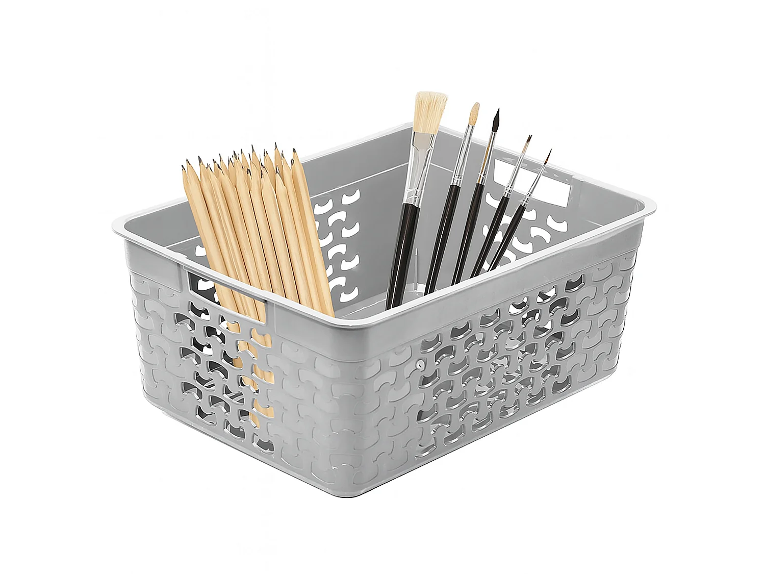 Panier de rangement ajouré en plastique gris clair 33x25,2x14,9 cm