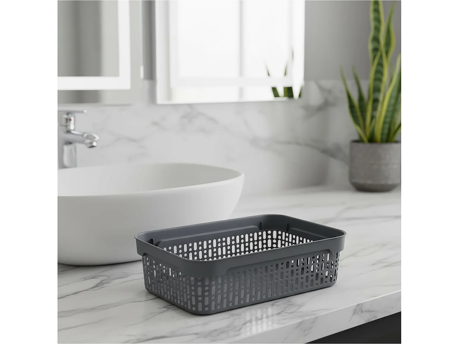 Panier ajouré en plastique pour cosmétiques gris 22x14x6 cm