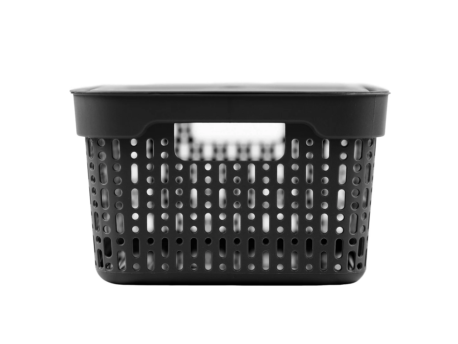 Panier ajouré en plastique avec couvercle pour cosmétiques noir 30x20x12 cm