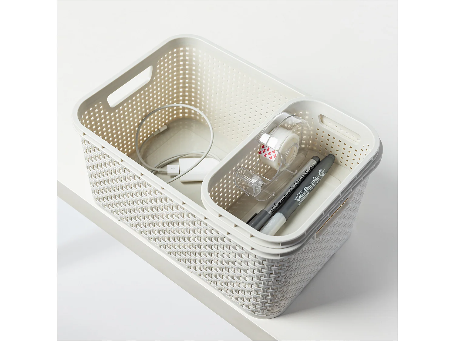 Panier imitation rotin en plastique blanc 1 L 19x11x7,5 cm