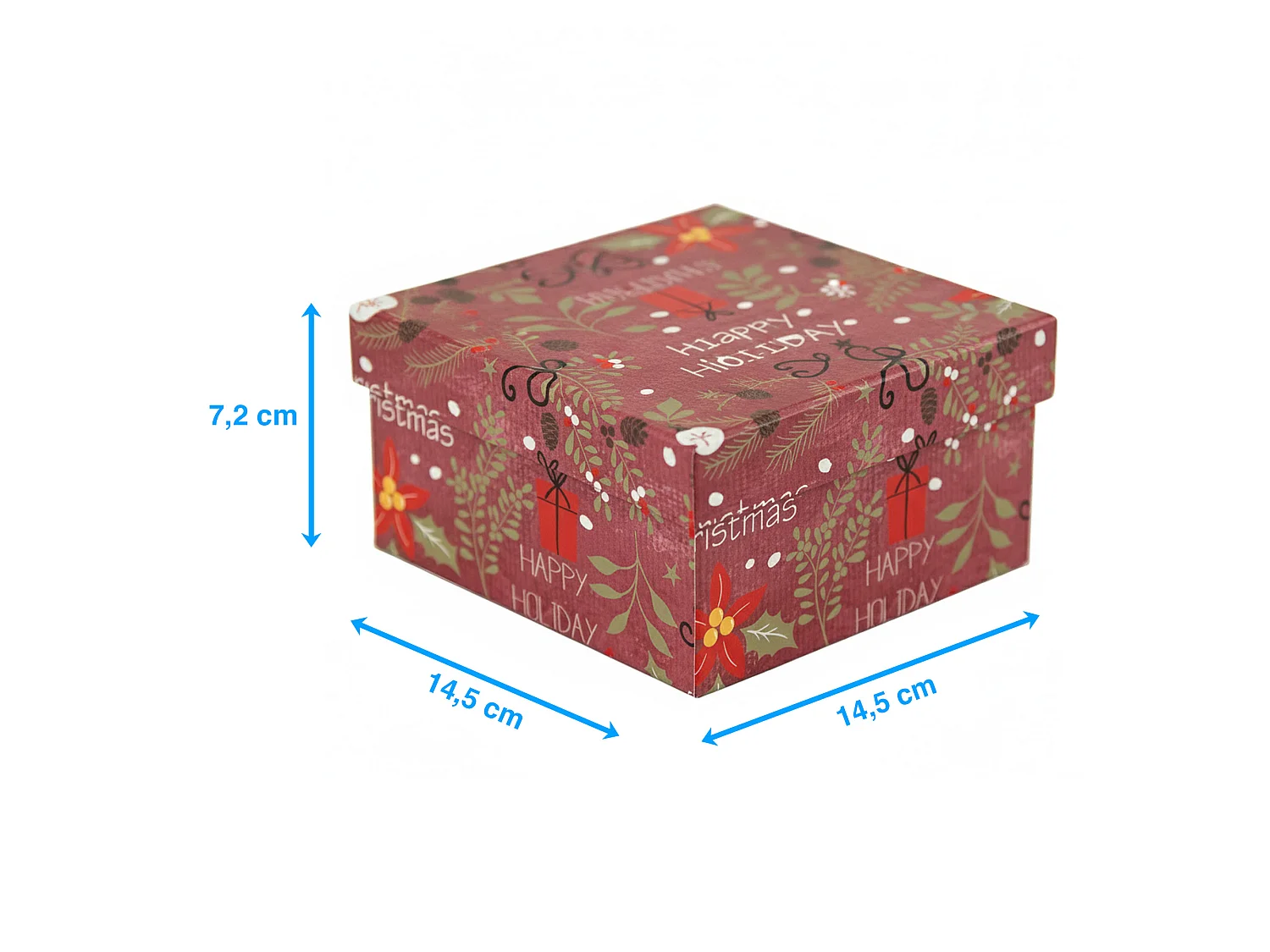 Boîte cadeau de Noël en carton rouge 14,5x14,5x7 cm