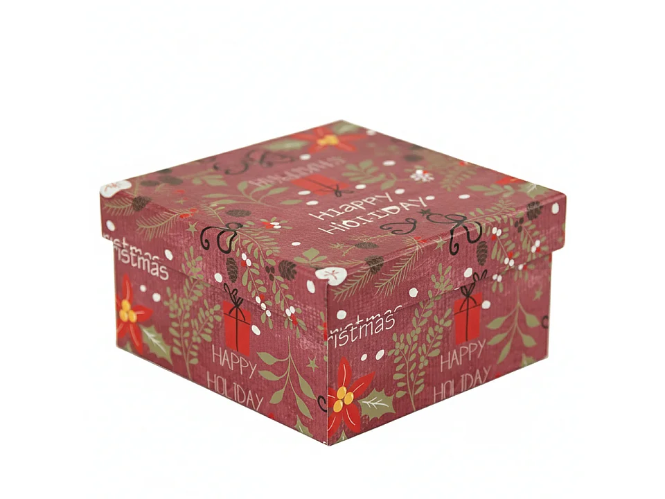 Boîte cadeau de Noël en carton rouge 14,5x14,5x7 cm