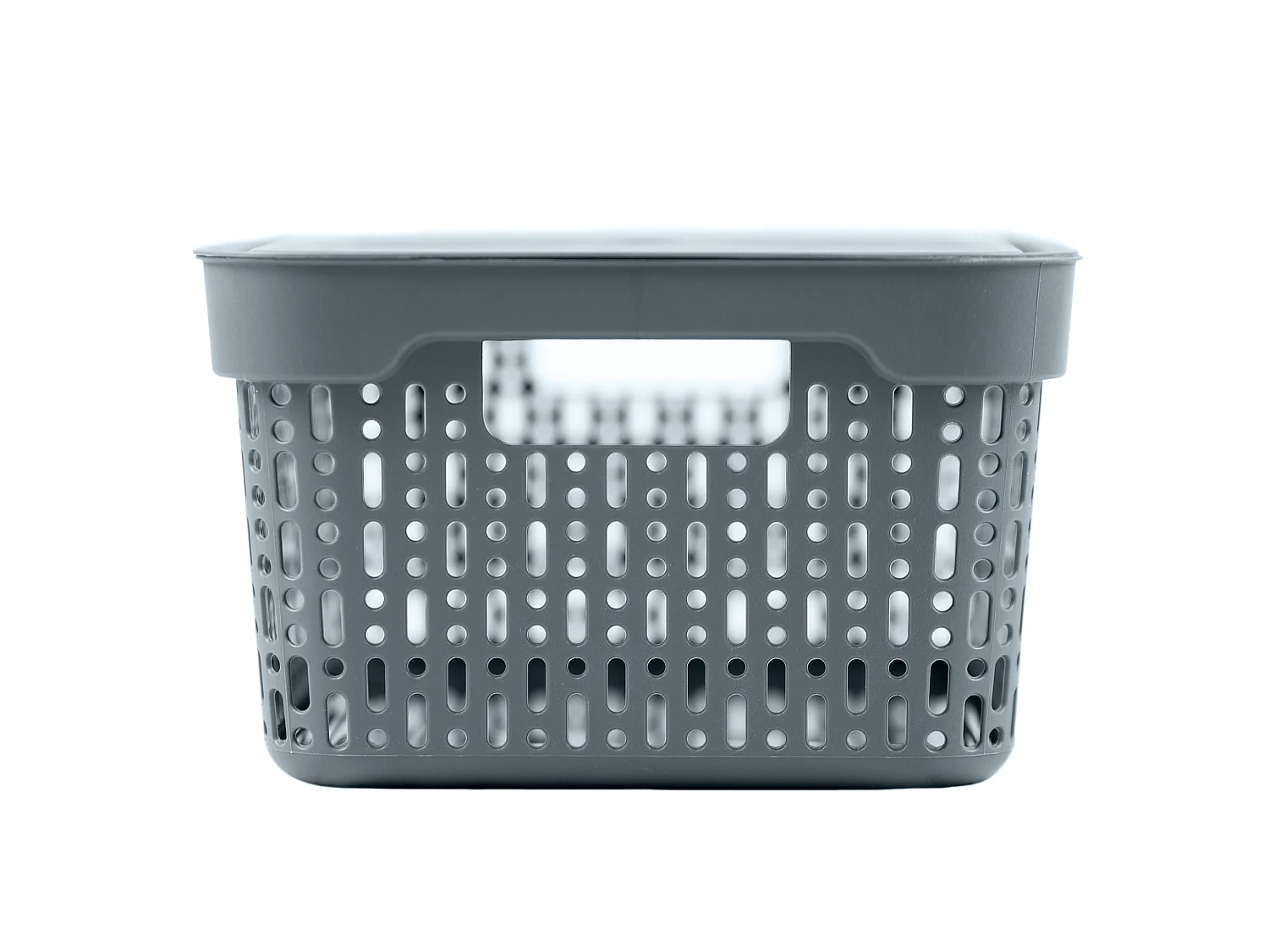 Panier ajouré en plastique pour cosmétiques avec couvercle gris 30x20x12 cm