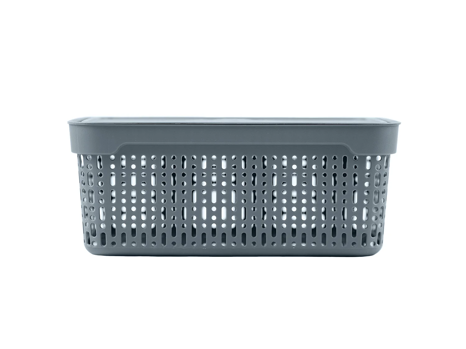 Panier ajouré en plastique pour cosmétiques avec couvercle gris 30x20x12 cm