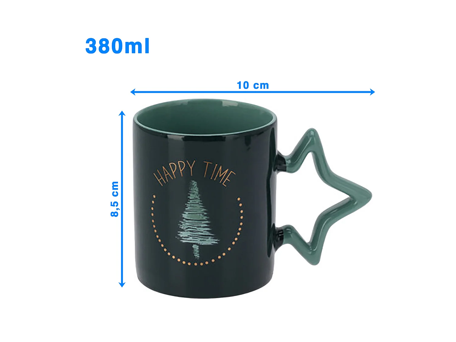 Mug de Noël avec anse étoile en porcelaine blanche 380 ml 85x100 mm