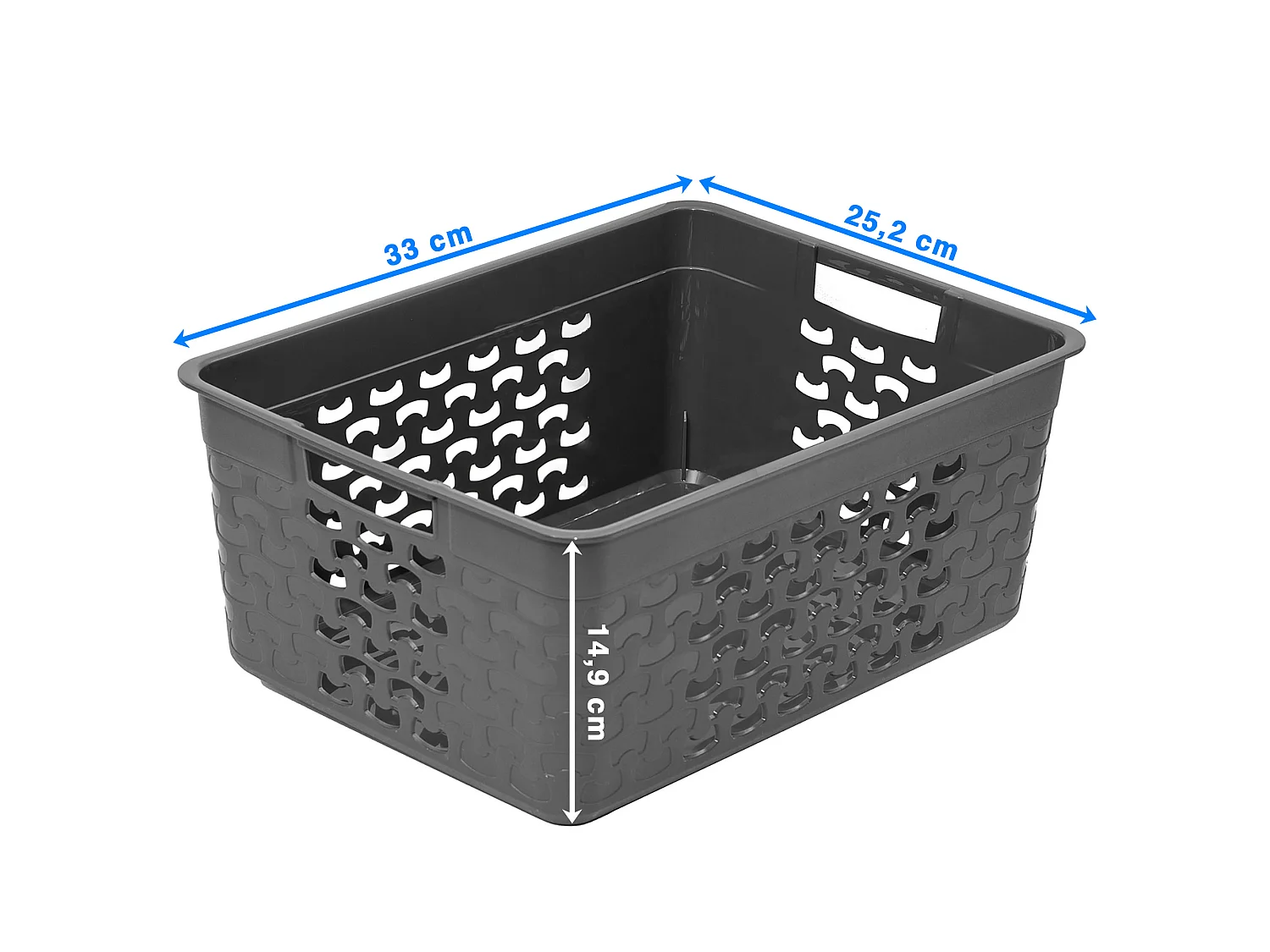 Panier ajouré de rangement en plastique gris 33x25,2x14,9 cm