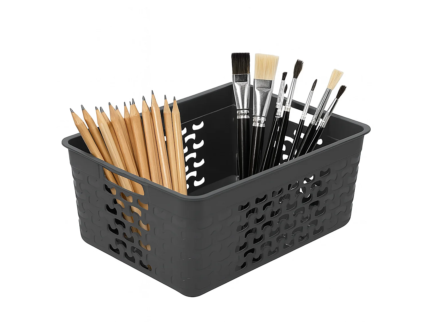 Panier ajouré de rangement en plastique gris 33x25,2x14,9 cm