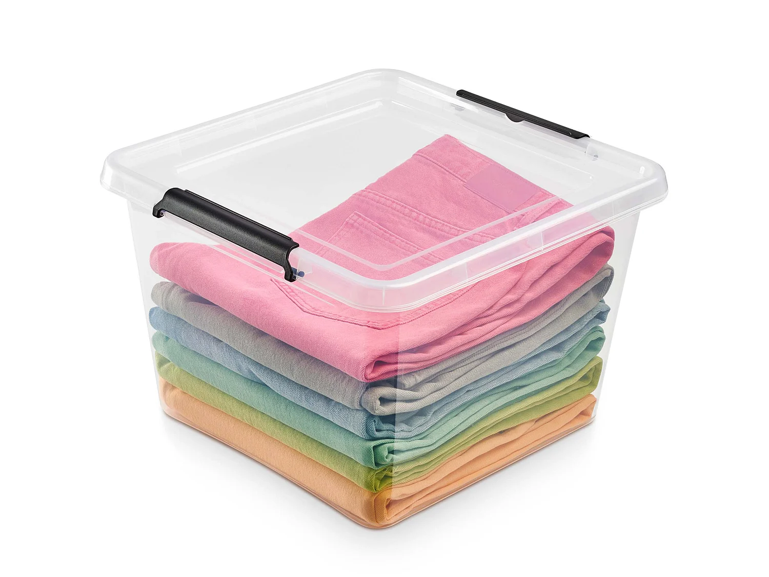 Boîte de rangement en plastique avec couvercle transparente polypropylène noir 39x39x26,5 cm