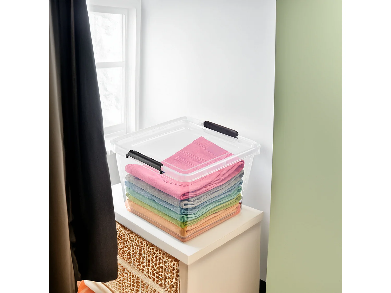 Boîte de rangement en plastique avec couvercle transparente polypropylène noir 39x39x26,5 cm