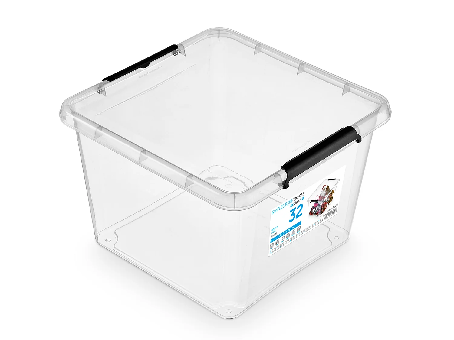 Boîte de rangement en plastique avec couvercle transparente polypropylène noir 39x39x26,5 cm