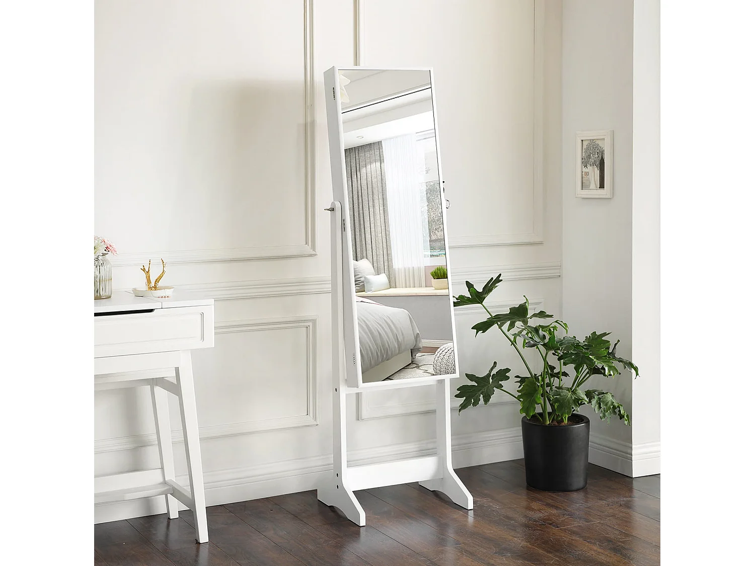 Sieradenkast met spiegel MDF glas wit 41,1x36,5x151,5 cm