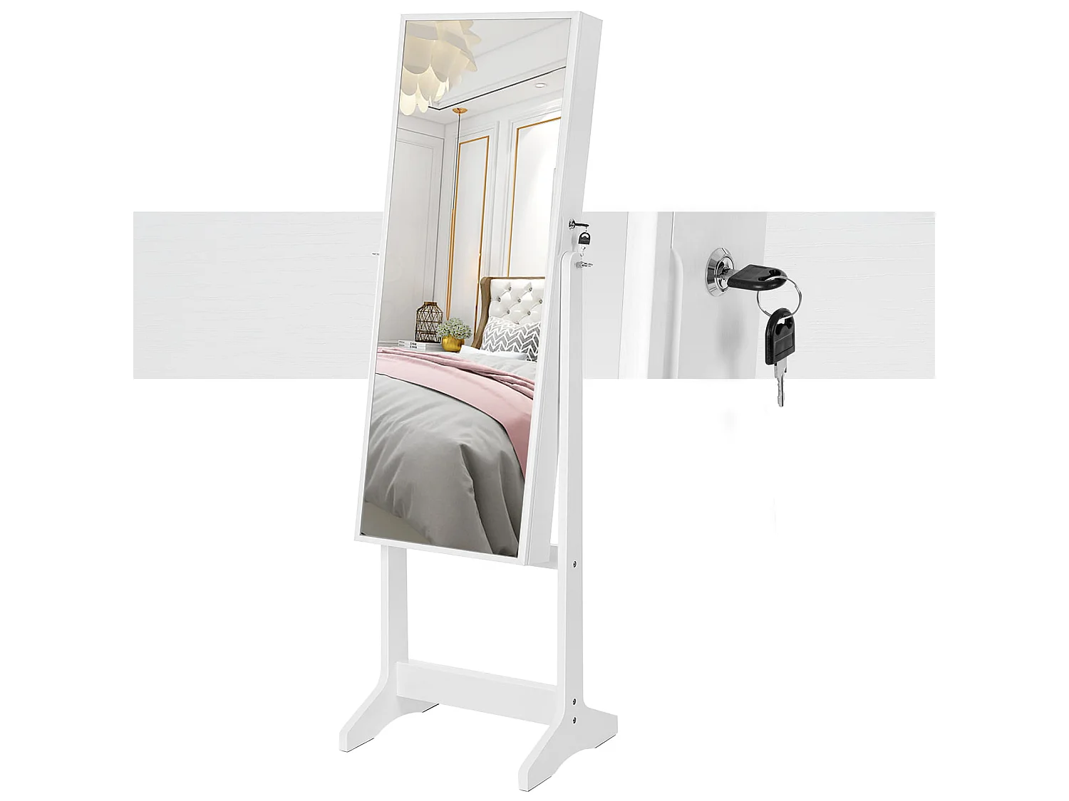 Sieradenkast met spiegel MDF glas wit 41,1x36,5x151,5 cm