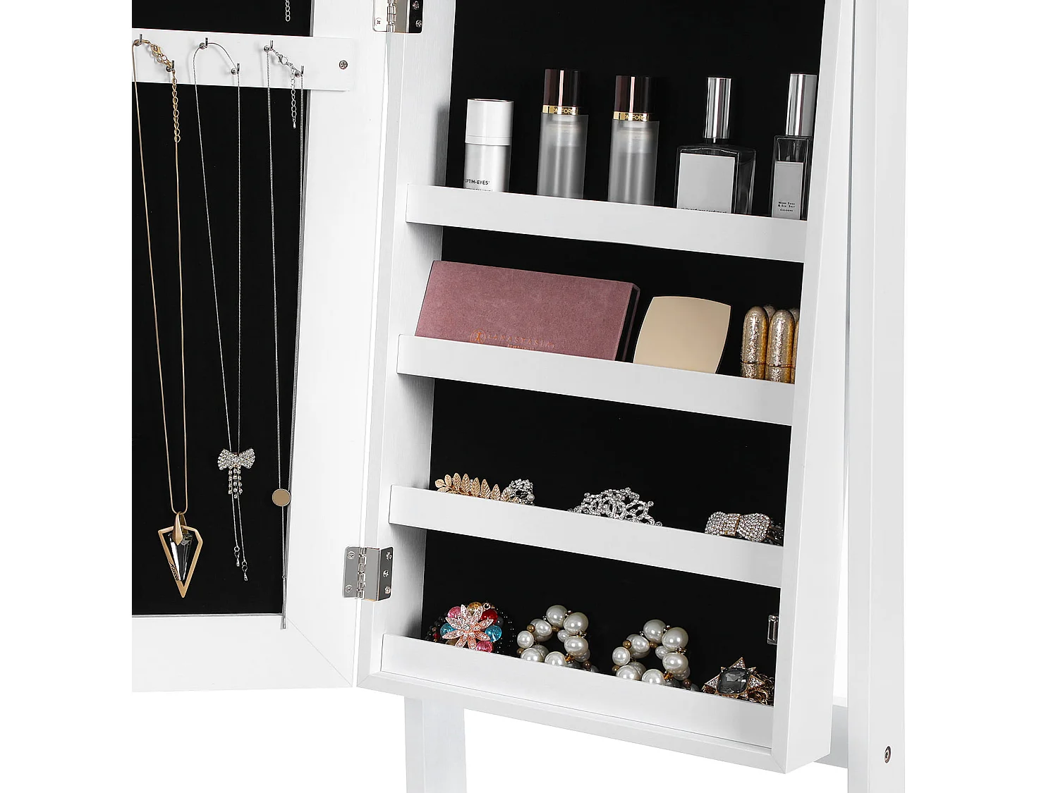 Sieradenkast met spiegel MDF glas wit 41,1x36,5x151,5 cm
