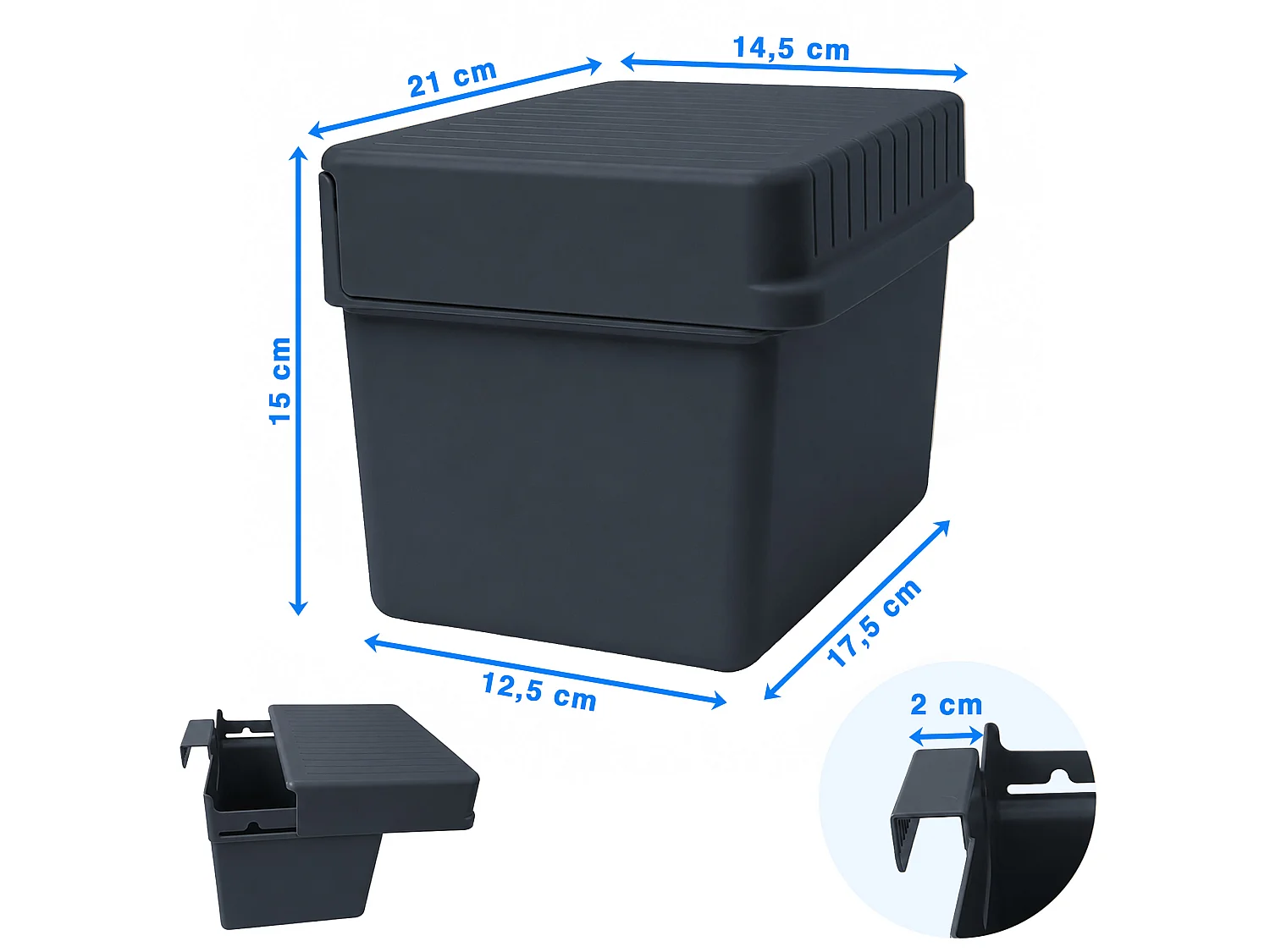 Poubelle de cuisine suspendue en plastique gris foncé 21x17x14,5 cm