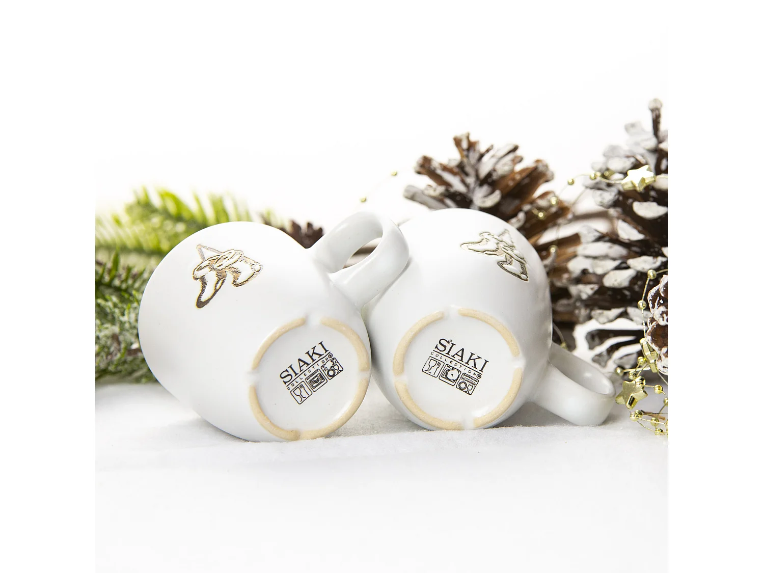 Set 2 tazze natalizie con calze in ceramica bianca 150 ml 7x9,5x7,5 cm
