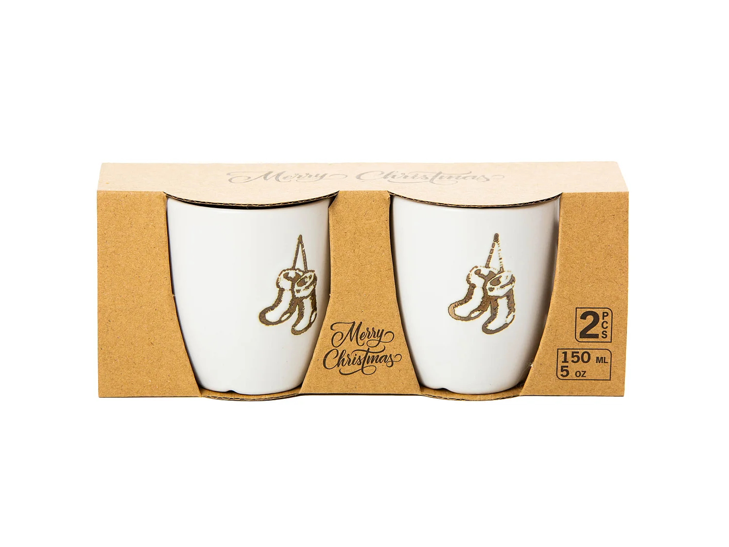 Set 2 tazze natalizie con calze in ceramica bianca 150 ml 7x9,5x7,5 cm