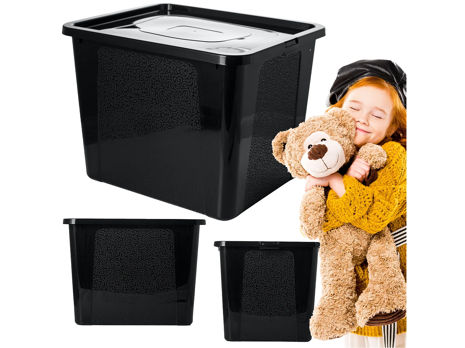 Boîte de rangement en plastique avec couvercle MultiBox, noire, 40x33x30 cm, 30 L