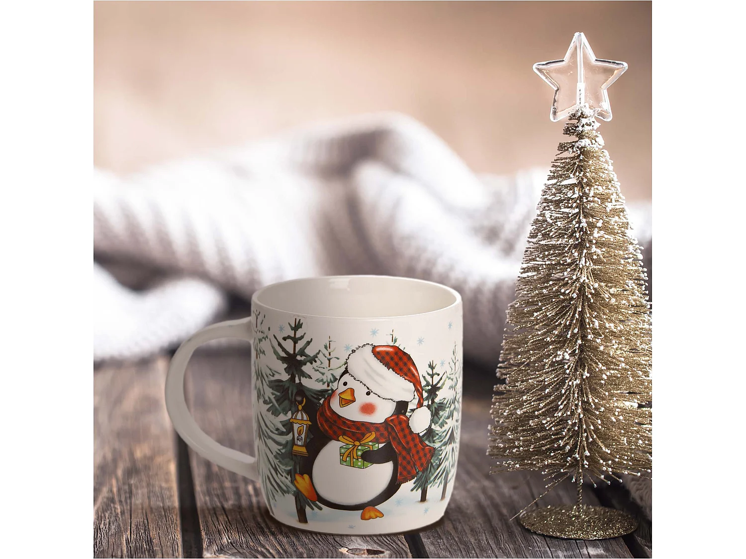 Tazza natalizia regalo in ceramica bianca 370 ml 9,5 cm 9 cm pinguino