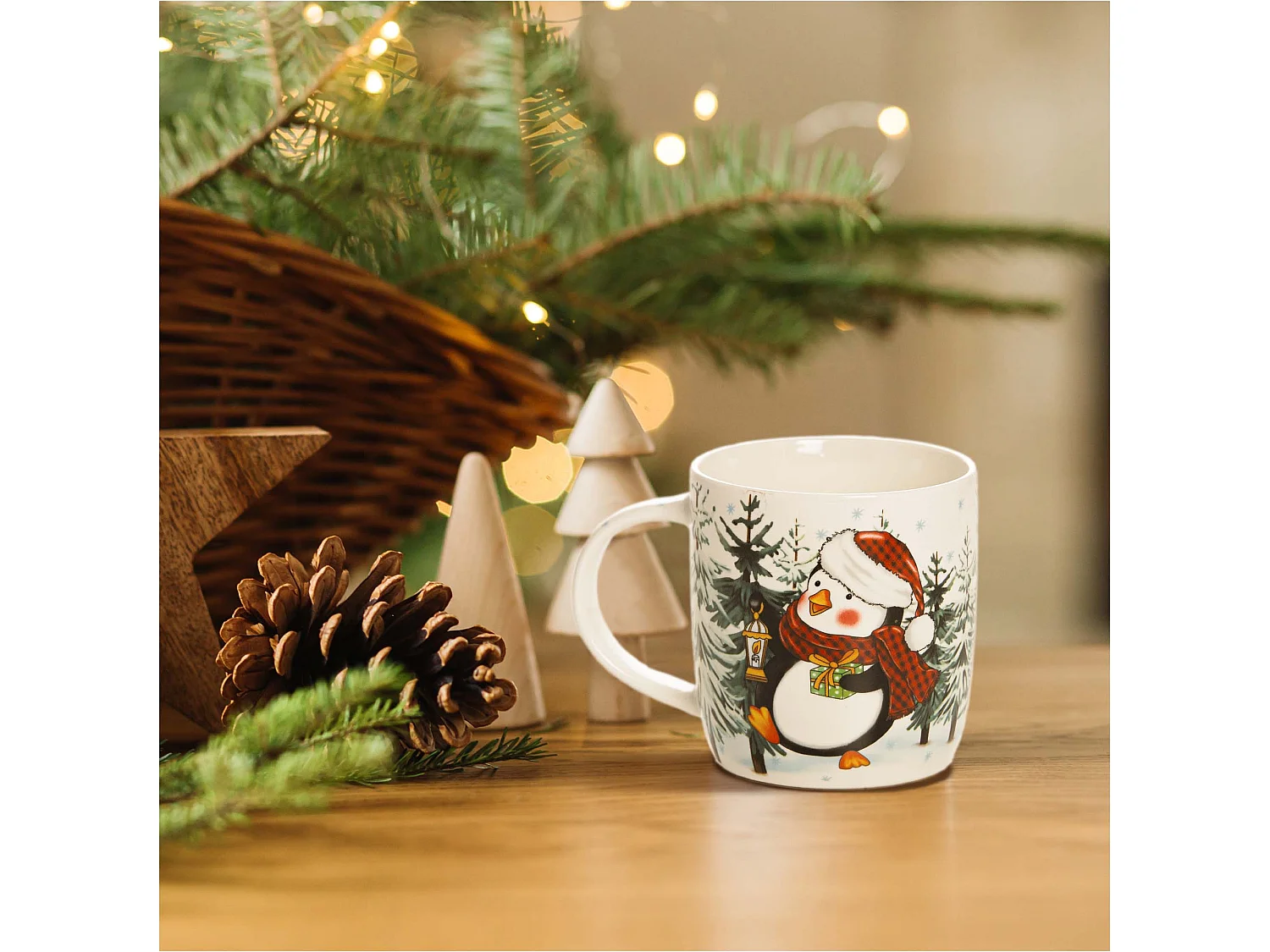 Tazza natalizia regalo in ceramica bianca 370 ml 9,5 cm 9 cm pinguino