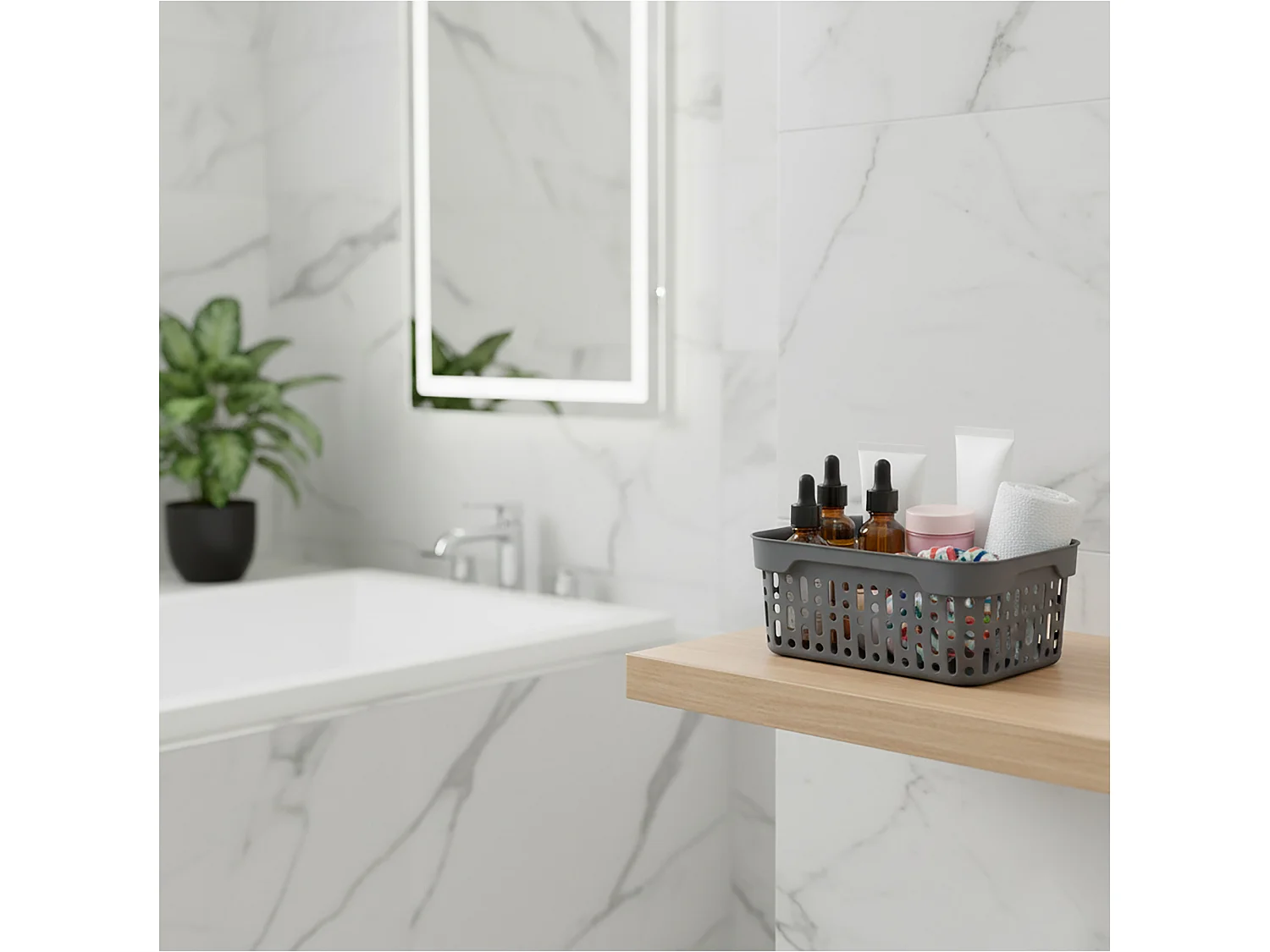 Panier ajouré en plastique pour cosmétiques gris 18x12x6 cm