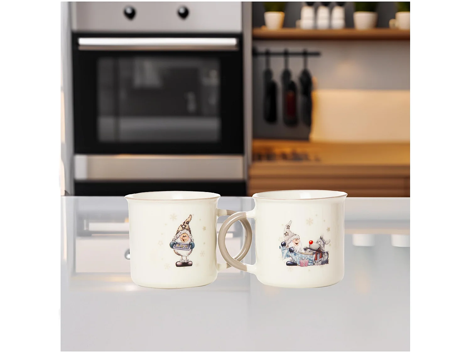 Set di tazze natalizie con Babbo Natale in porcellana bianco 2 pz 320 ml
