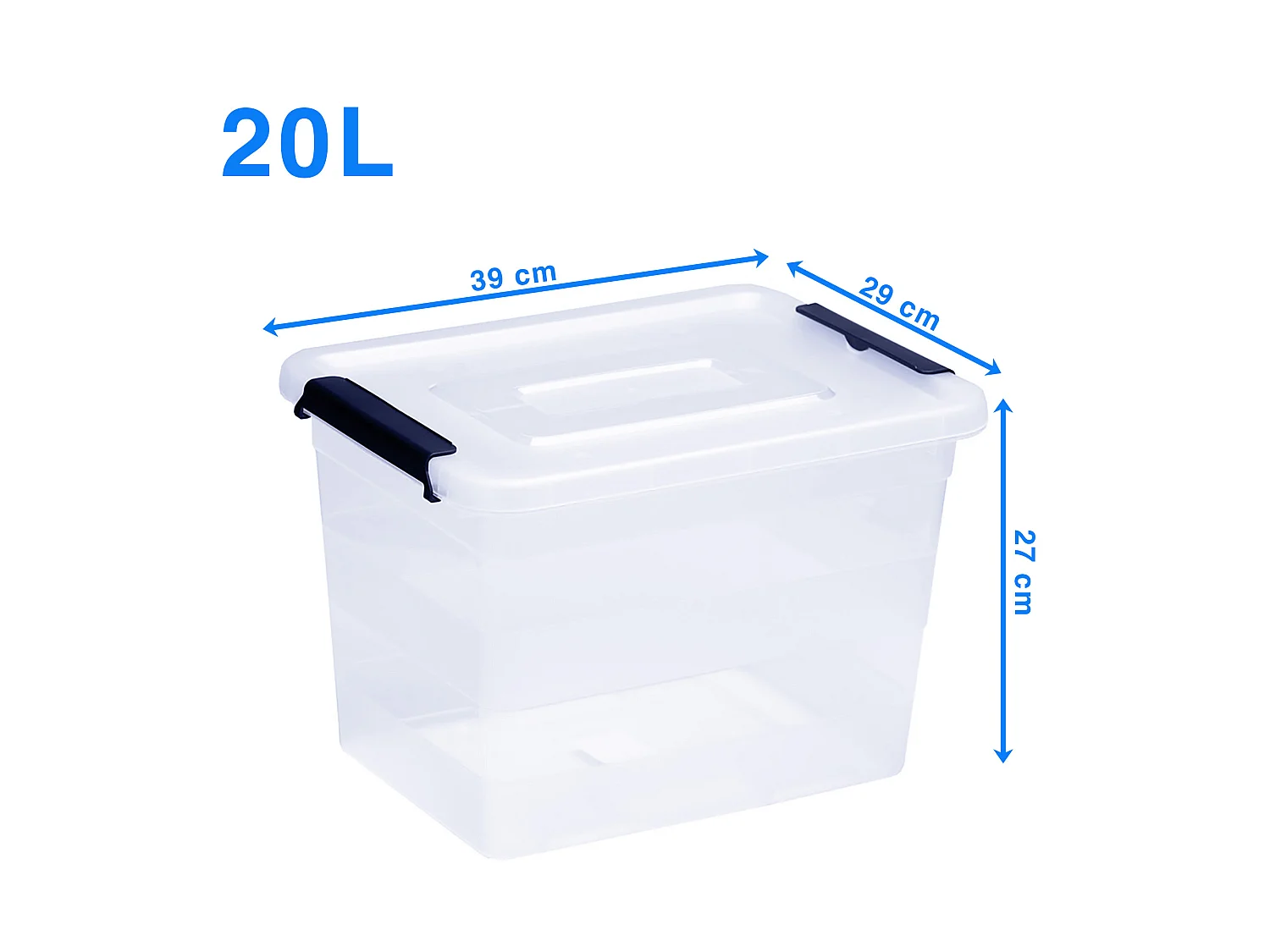 Boîte de rangement en plastique transparente 20 L 39x29x27 cm