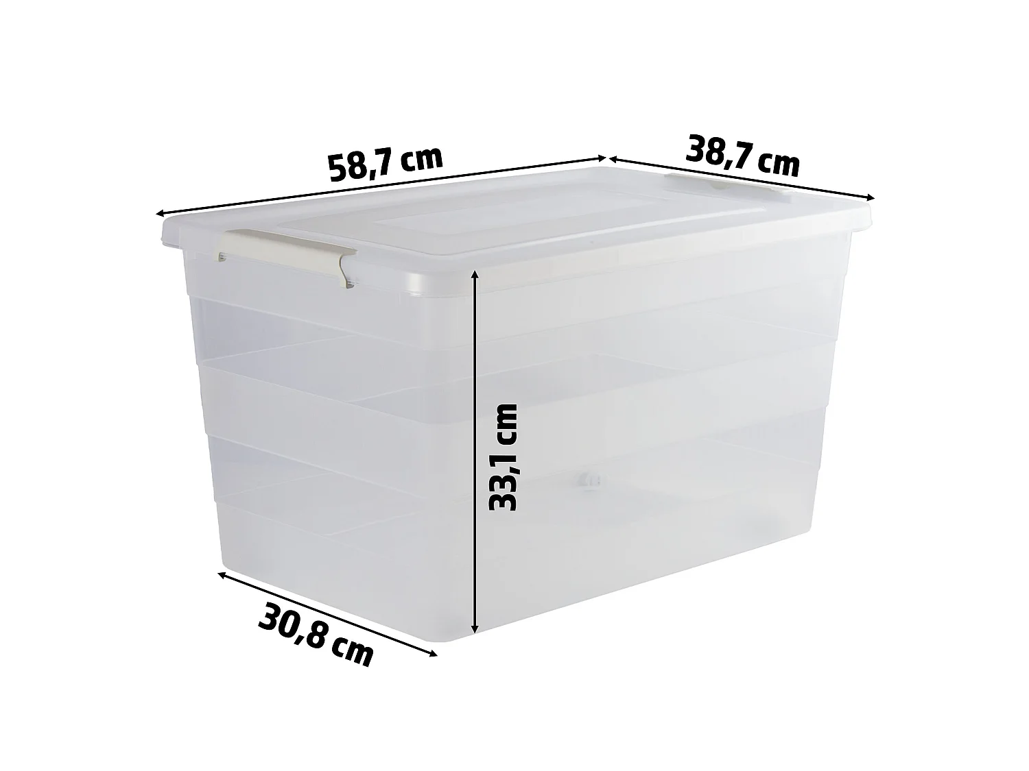 Boîte de rangement en plastique transparente avec couvercle et roulettes 55 l 58,5x38,5x33,1 cm