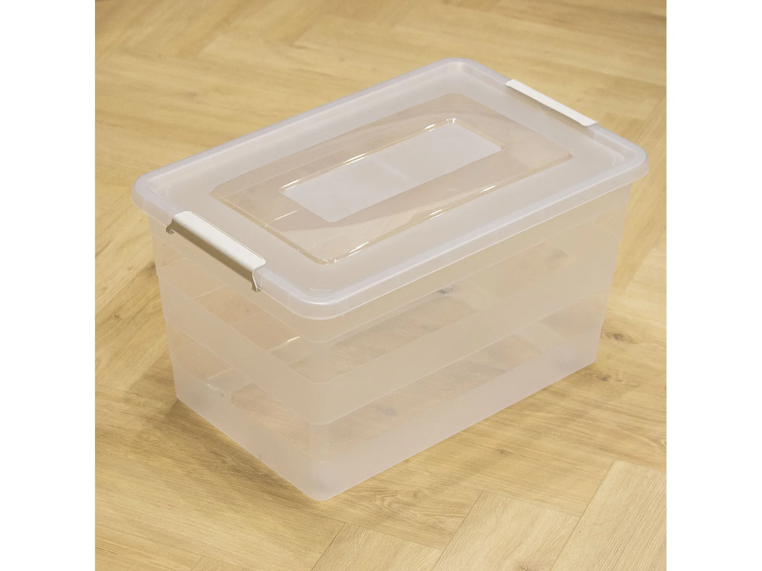 Boîte de rangement en plastique transparente avec couvercle et roulettes 55 l 58,5x38,5x33,1 cm