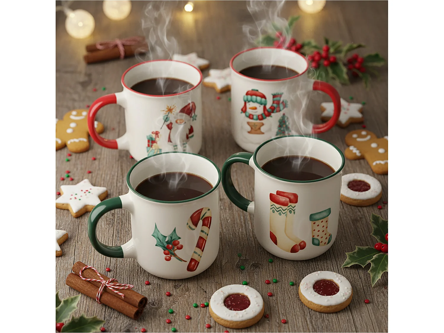 Set 4 tazze natalizie in porcellana bianca e rossa 4 x 200 ml 75x75x81 mm