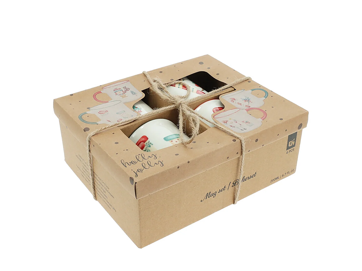Set 4 tazze natalizie in porcellana bianca e rossa 4 x 200 ml 75x75x81 mm