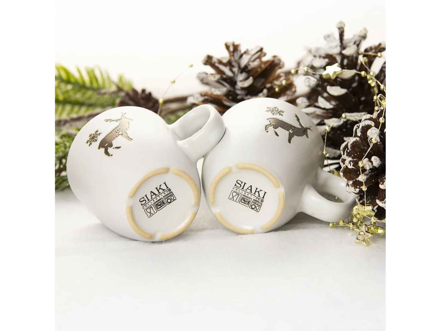 Tazze natalizie con renna in gres bianco 2 pz 150 ml
