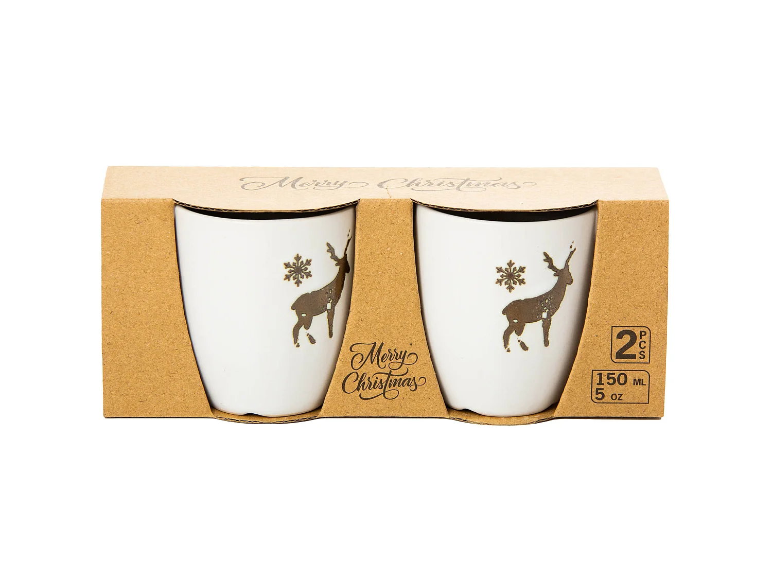 Tazze natalizie con renna in gres bianco 2 pz 150 ml