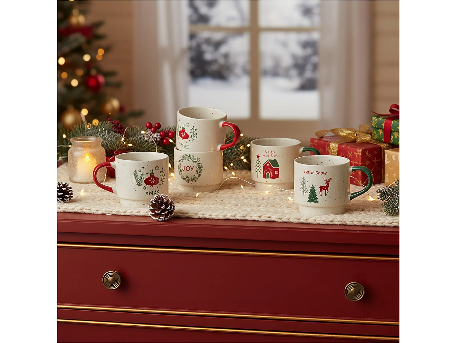 Mug de Noël avec anse en grès blanc XMAS 350 ml 95x65 mm