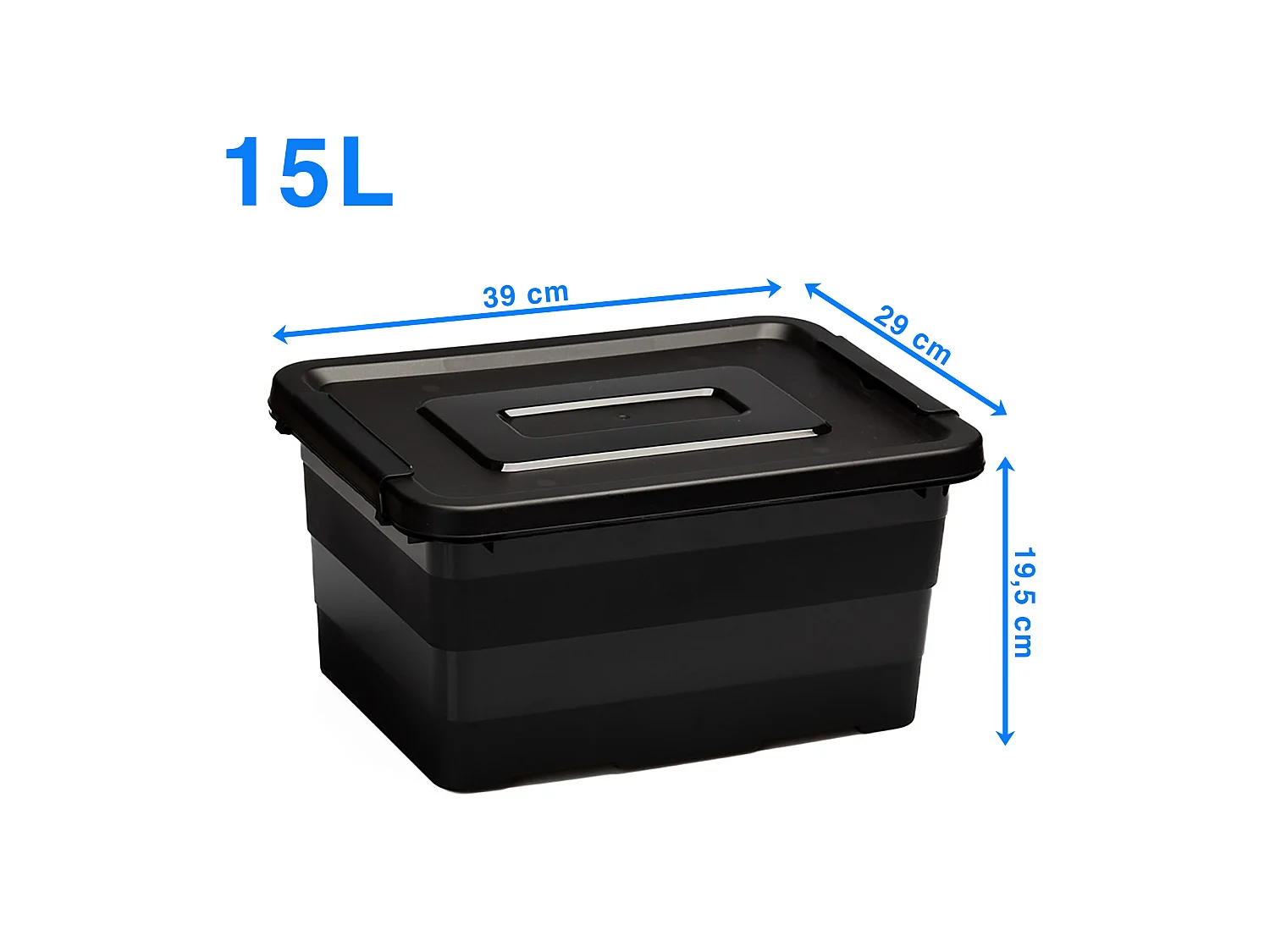 Boîte de rangement en plastique 15 L avec couvercle, noire, 39x29x19,5 cm