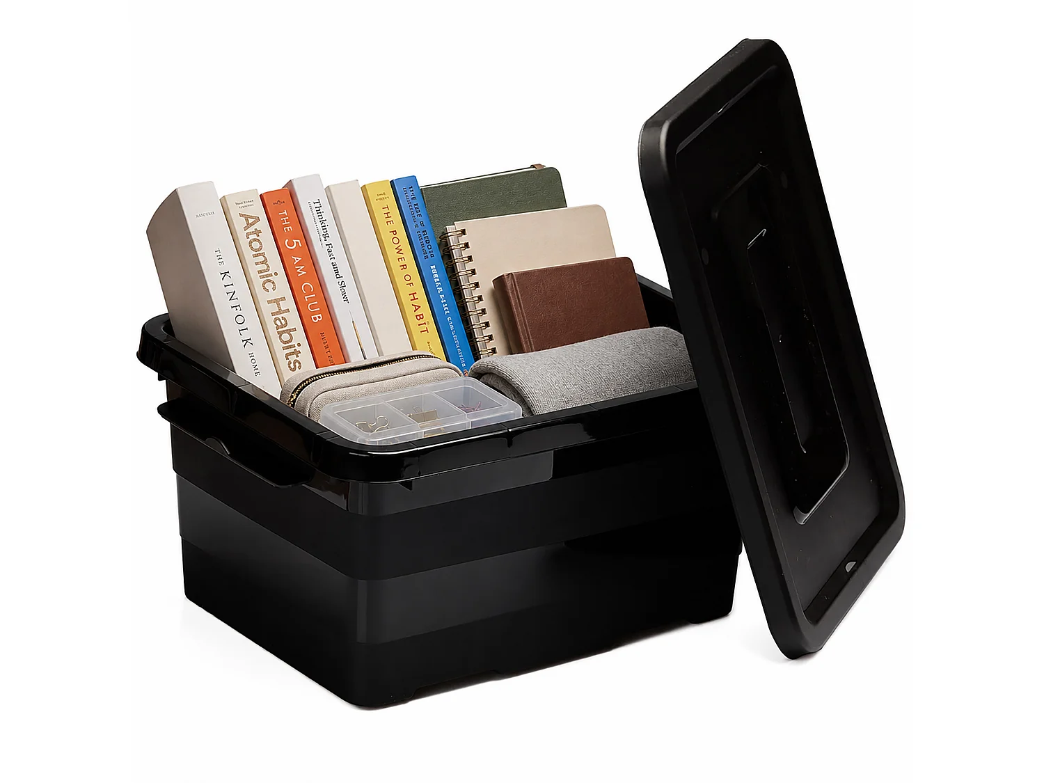 Boîte de rangement en plastique 15 L avec couvercle, noire, 39x29x19,5 cm
