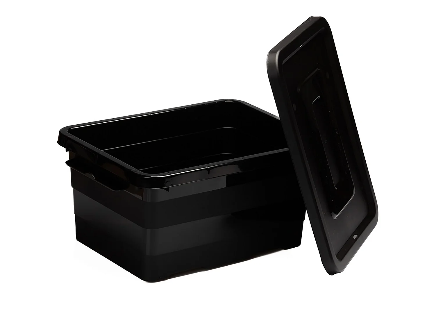 Boîte de rangement en plastique 15 L avec couvercle, noire, 39x29x19,5 cm