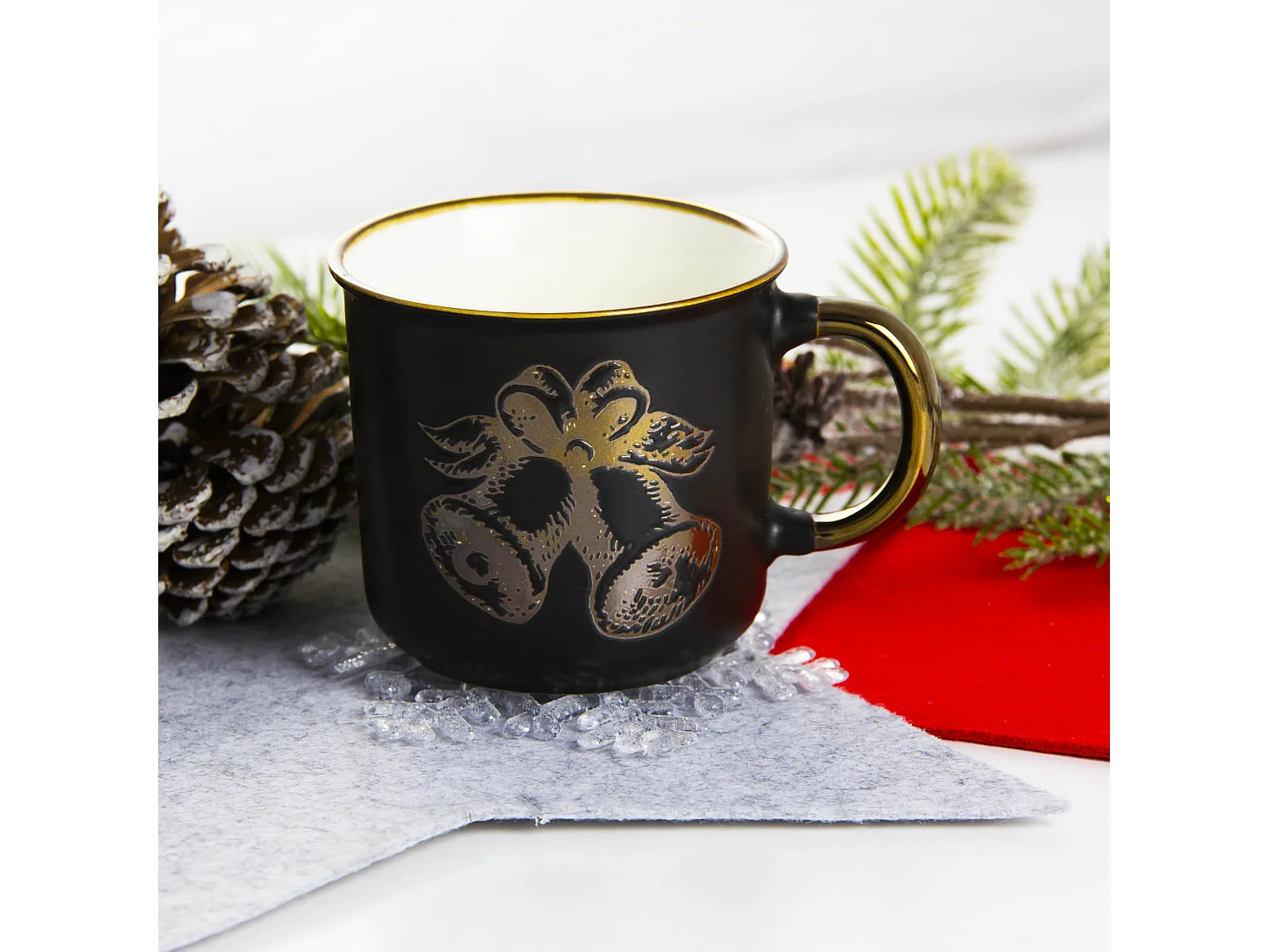 Tazza natalizia regalo in porcellana nero-oro 400 ml 9,5x9 cm