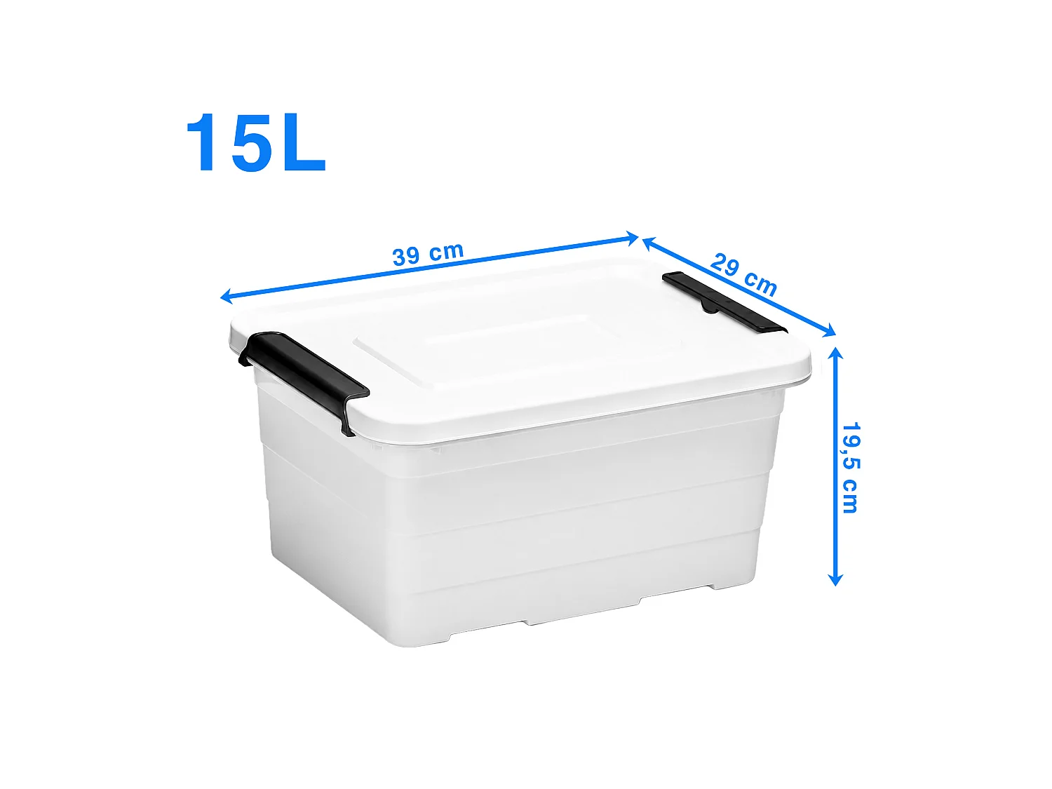 Boîte de rangement en plastique avec couvercle et clips, gris clair, 15 L, 39x29x19,5 cm