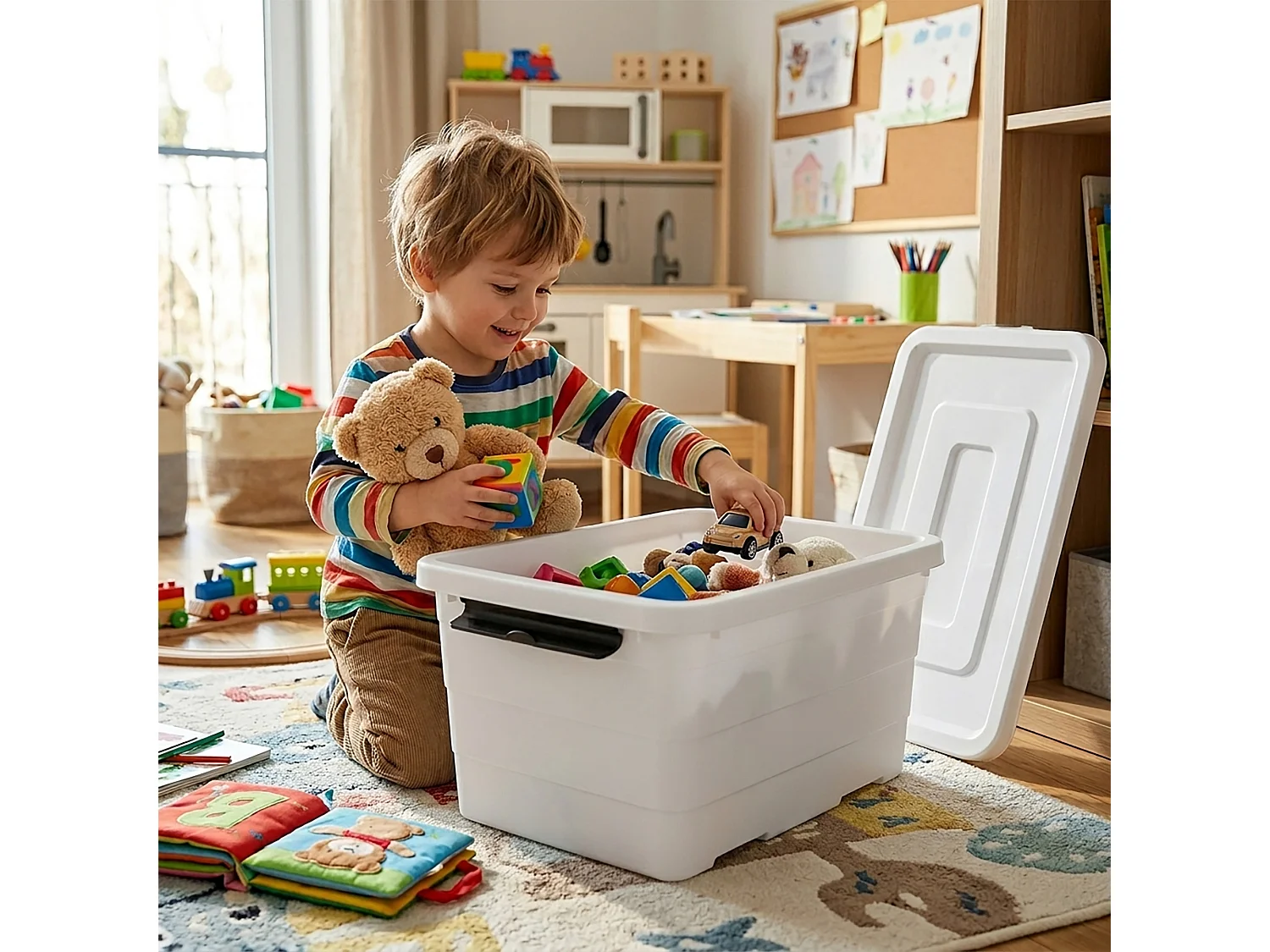 Boîte de rangement en plastique avec couvercle et clips, gris clair, 15 L, 39x29x19,5 cm