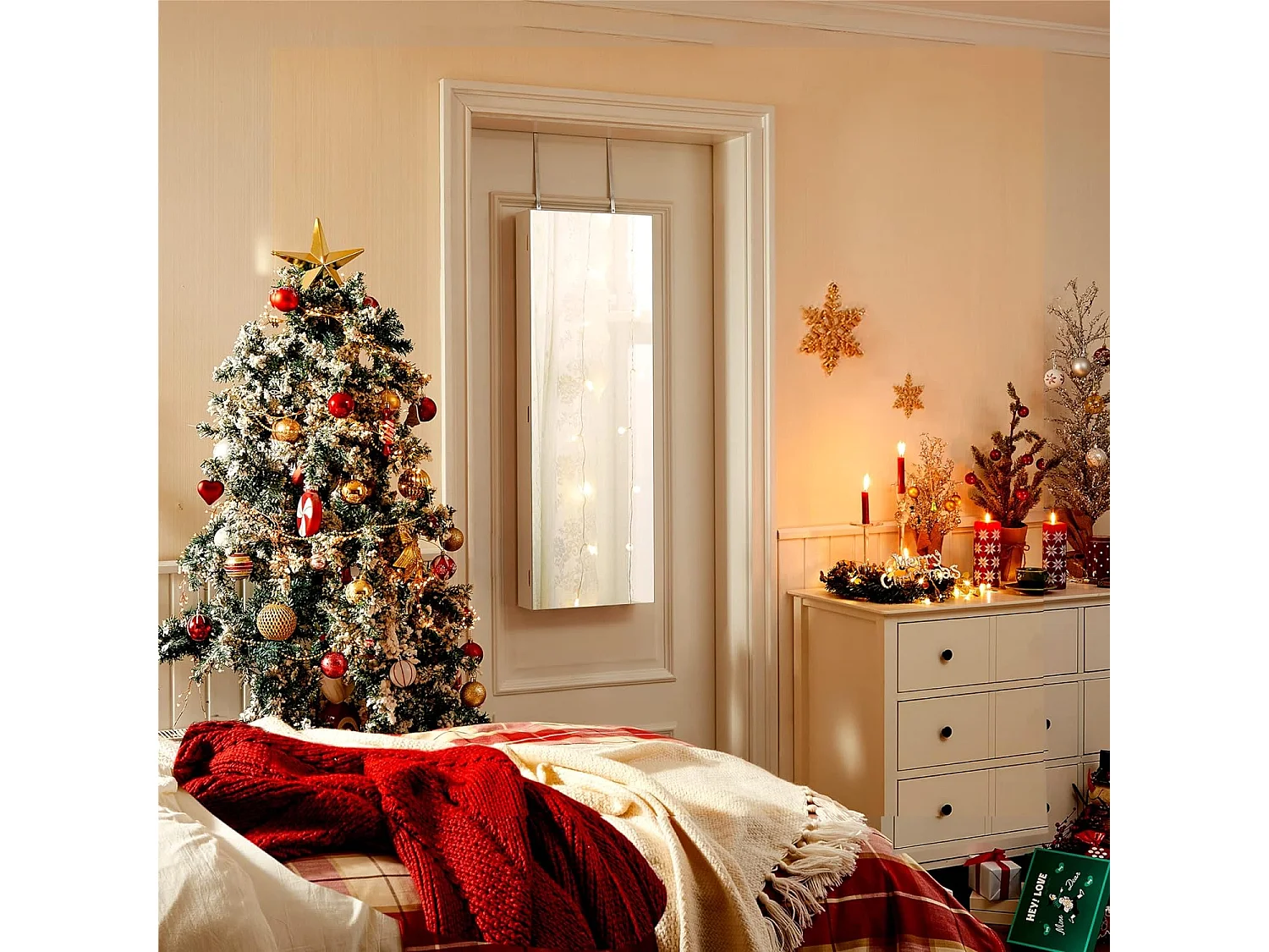 Sieradenkast met spiegel MDF glas wit 37x9,3x108 cm