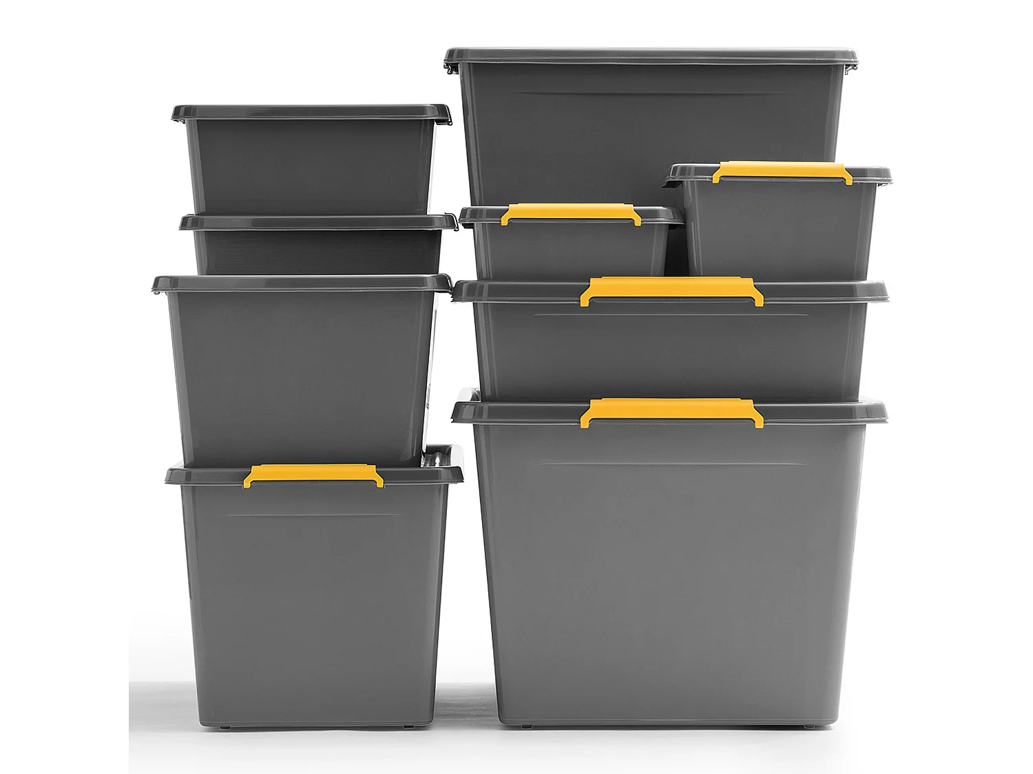 Boîte de rangement en plastique avec couvercle, polypropylène, gris-jaune, 39x39x26,5 cm