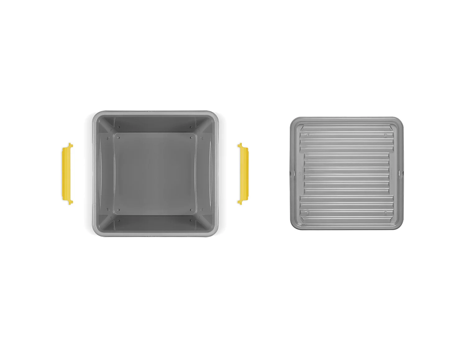 Boîte de rangement en plastique avec couvercle, polypropylène, gris-jaune, 39x39x26,5 cm