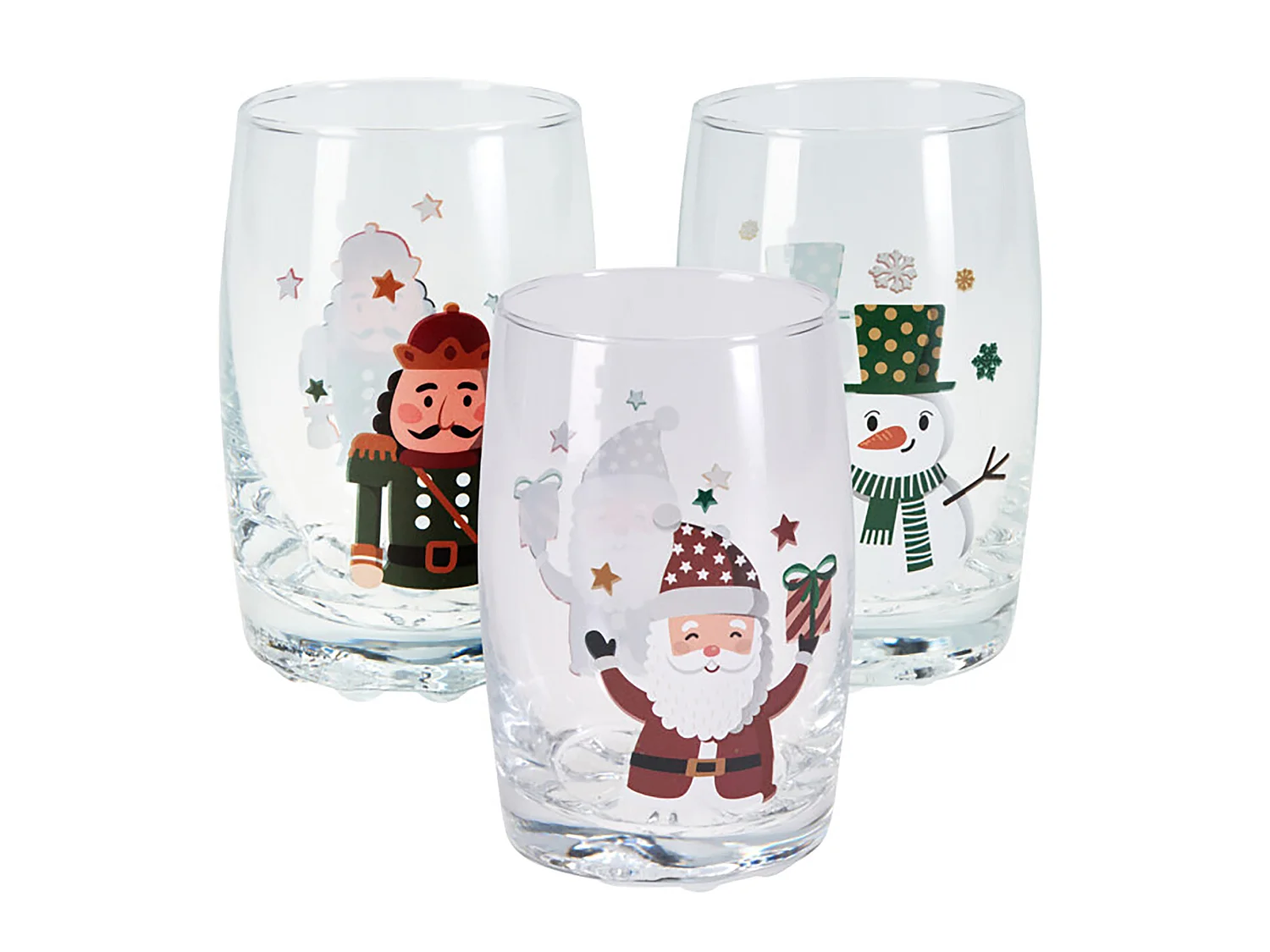 Set di bicchieri natalizi decorativi in vetro trasparente 3 pezzi 300 ml 6x10 cm