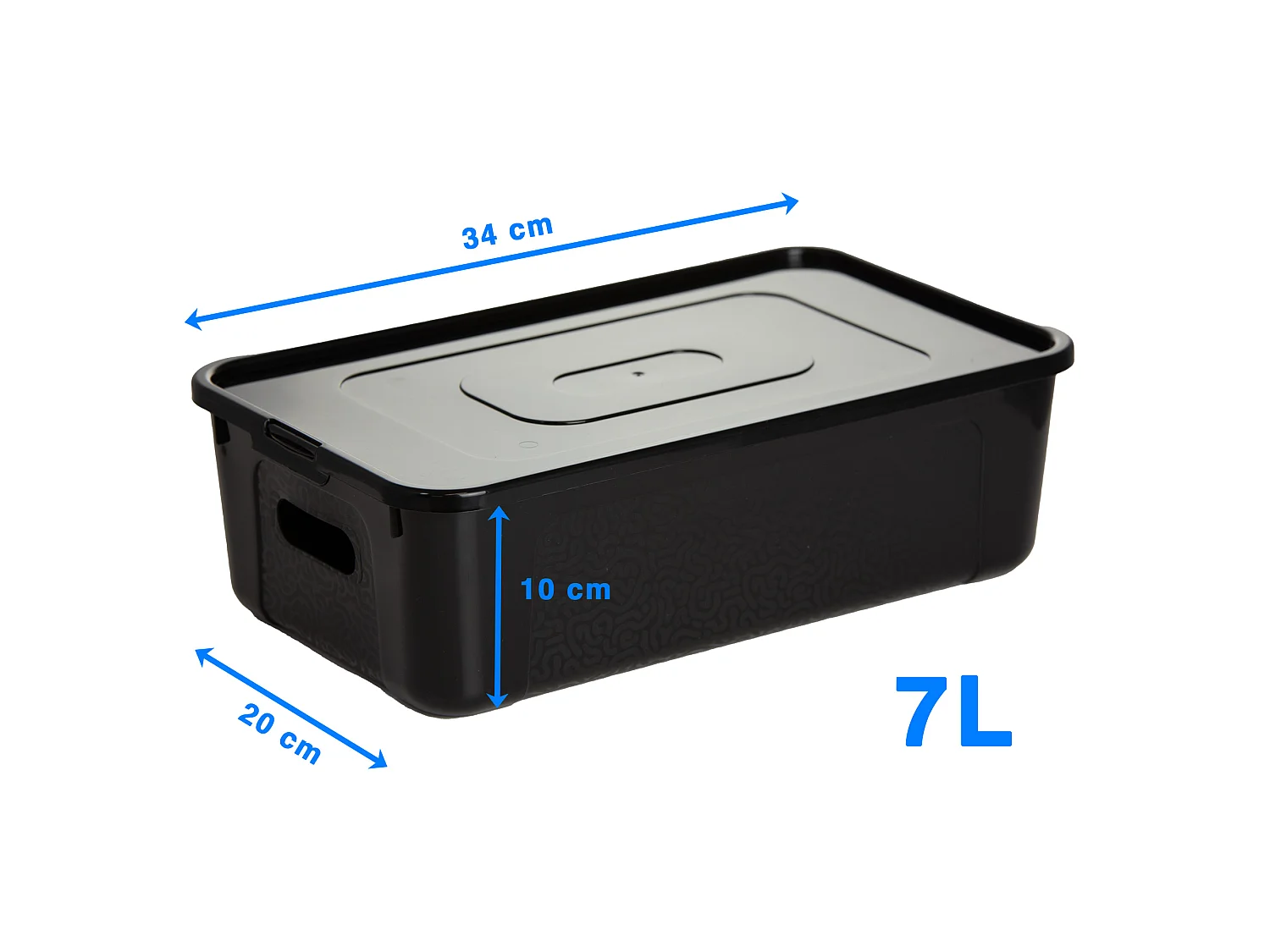 Boîte de rangement en plastique avec couvercle, 7 L, noire, 34x20x10 cm