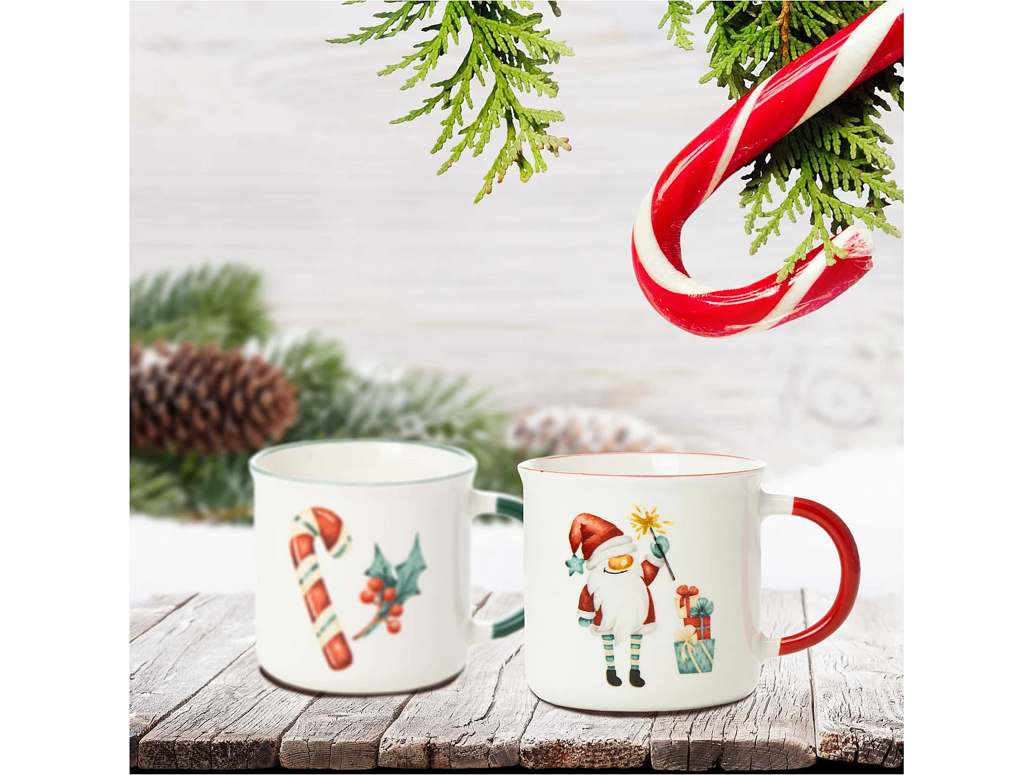 Set 2 tazze natalizie regalo porcellana New Bone bianco 300 ml 9,5 cm 9 cm